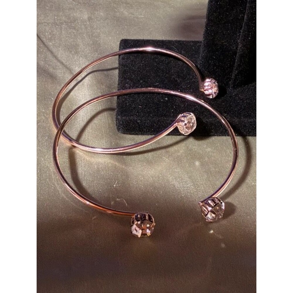 Vintage Style Unmarked Clear Rhinestone Solitaire Bypass Wire Bangle Bracelets